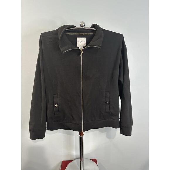 Tommy Bahama Jacket Black Full Zip Textured Pockets Pineapple Sz Large L - Picture 1 of 5